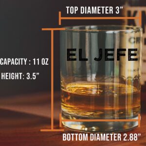 Spotted Dog Company Printed 11oz Whiskey Glass - El Jefe/The Boss - Boss Day Gift, Manager Director Gift - Grit, National Boss Day Gifts Best Boss Ever Funny