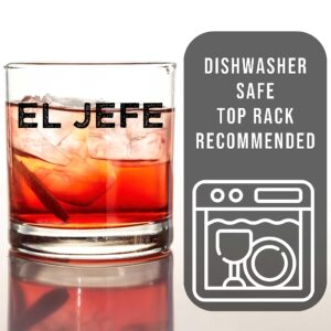 Spotted Dog Company Printed 11oz Whiskey Glass - El Jefe/The Boss - Boss Day Gift, Manager Director Gift - Grit, National Boss Day Gifts Best Boss Ever Funny