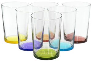 red co. multicolor large drinking glasses for water, juice and cocktails, 16 ounce - set of 6