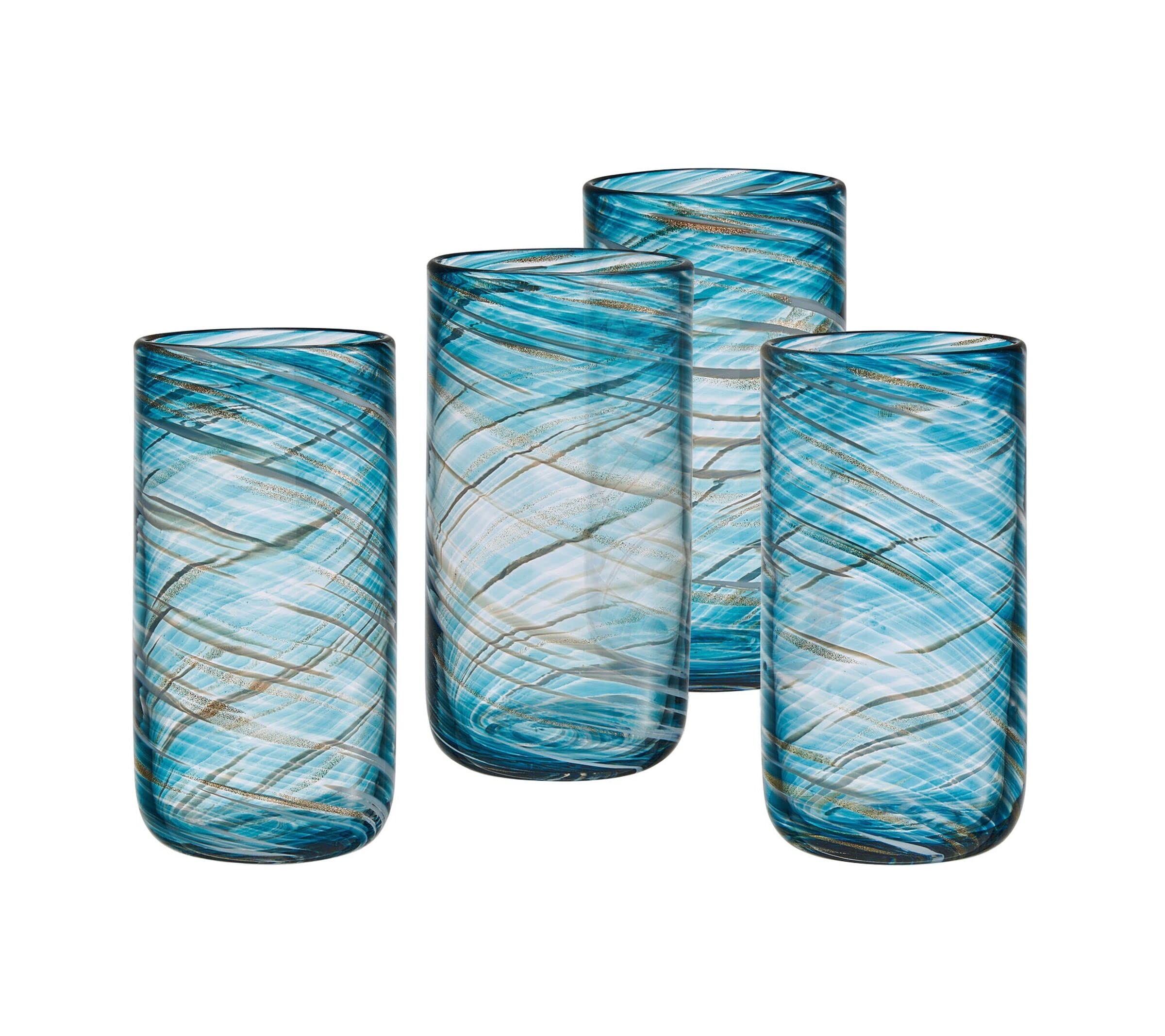 Mikasa Color Swirl Highball Glass Tumbler Cups, Set of 4, Blue