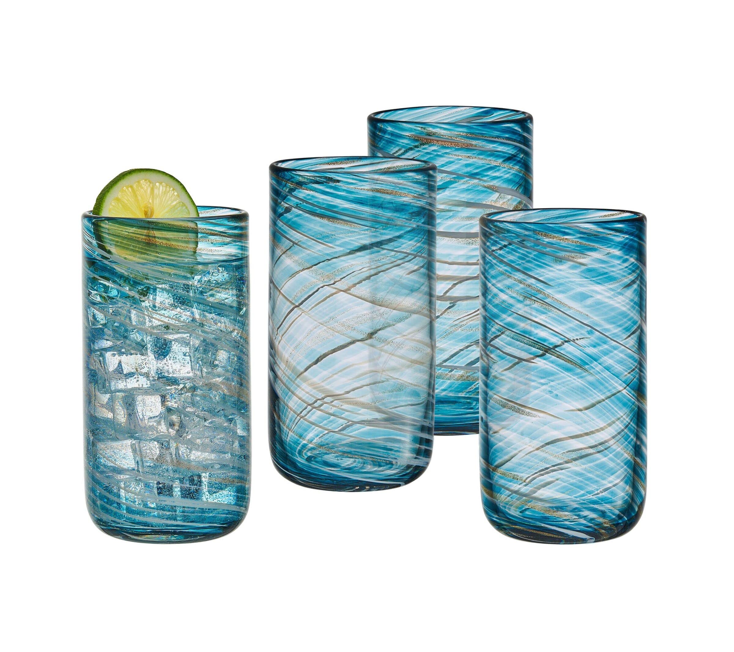 Mikasa Color Swirl Highball Glass Tumbler Cups, Set of 4, Blue