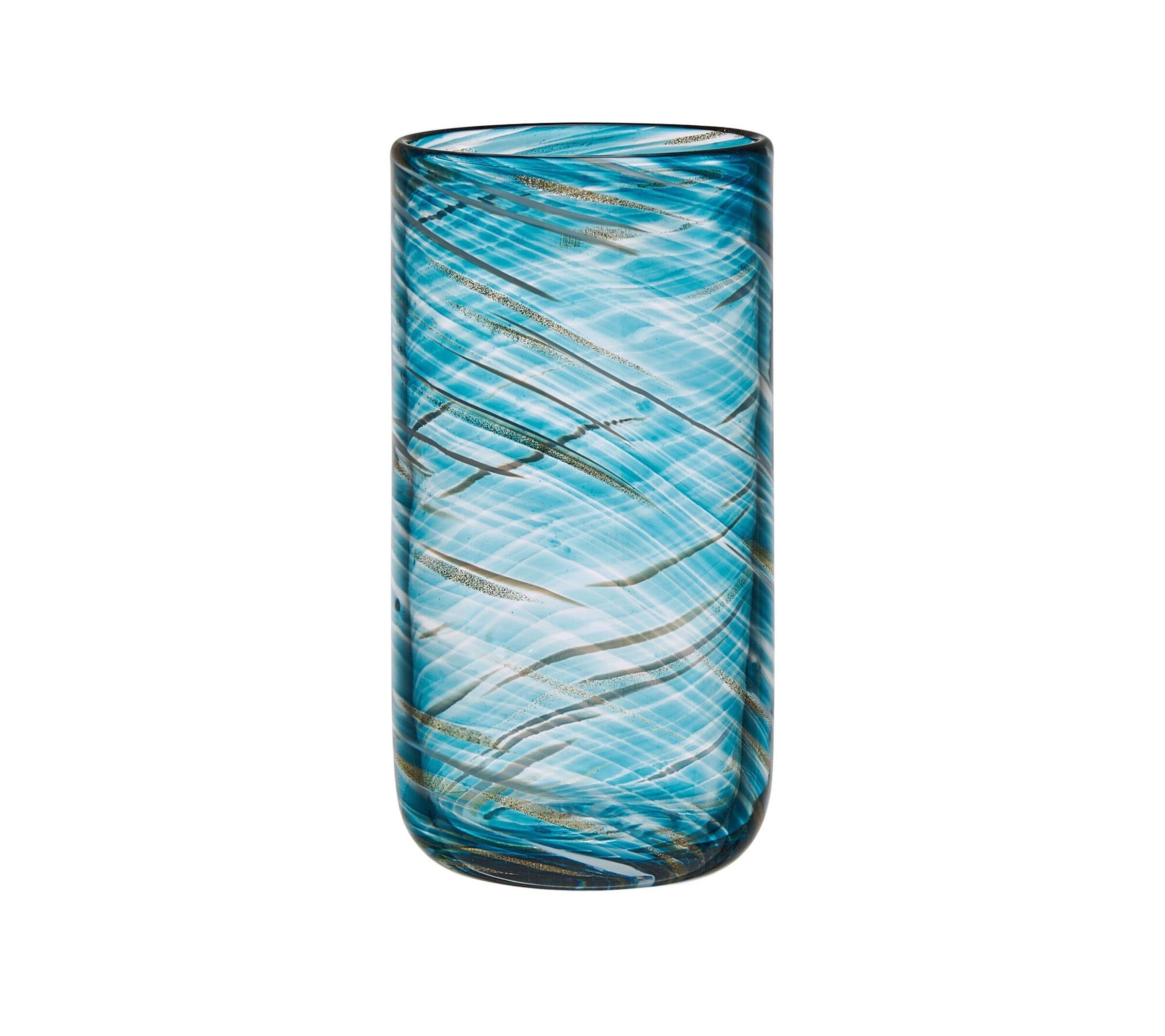 Mikasa Color Swirl Highball Glass Tumbler Cups, Set of 4, Blue