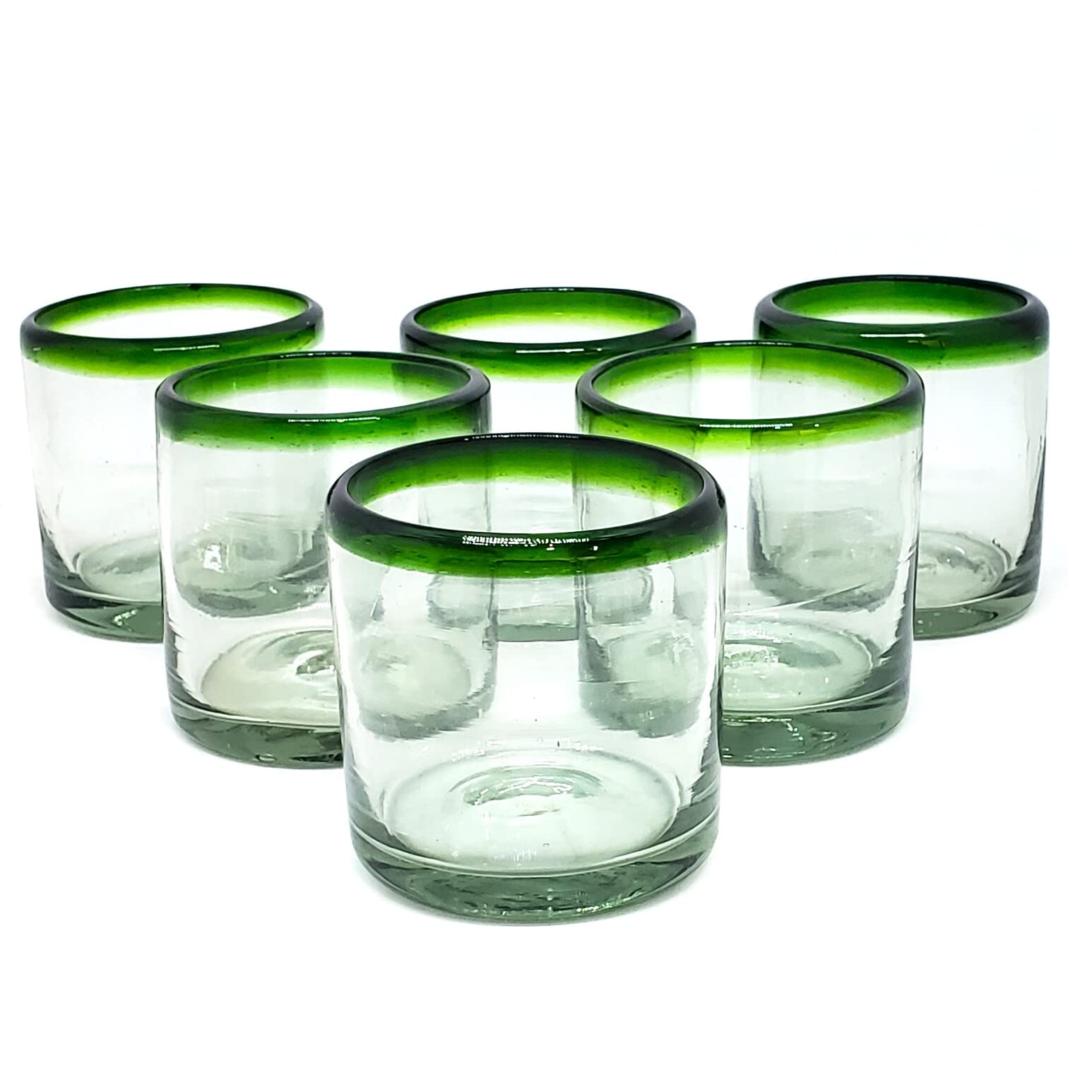 Emerald Green Rim 8 oz DOF Rock Glasses (set of 6), Recycled Glass, Lead-free, Toxin-Free (DOF Rocks)