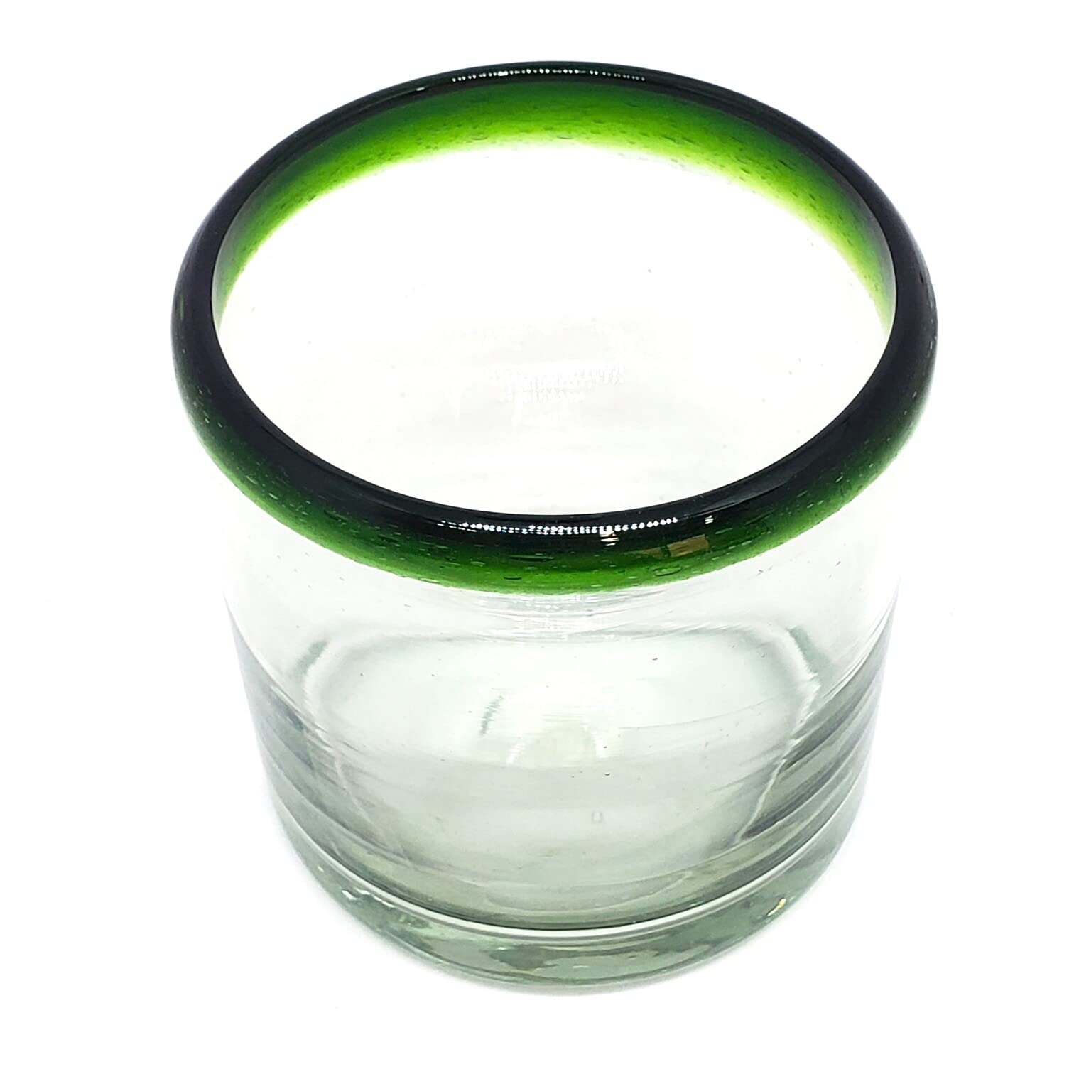 Emerald Green Rim 8 oz DOF Rock Glasses (set of 6), Recycled Glass, Lead-free, Toxin-Free (DOF Rocks)