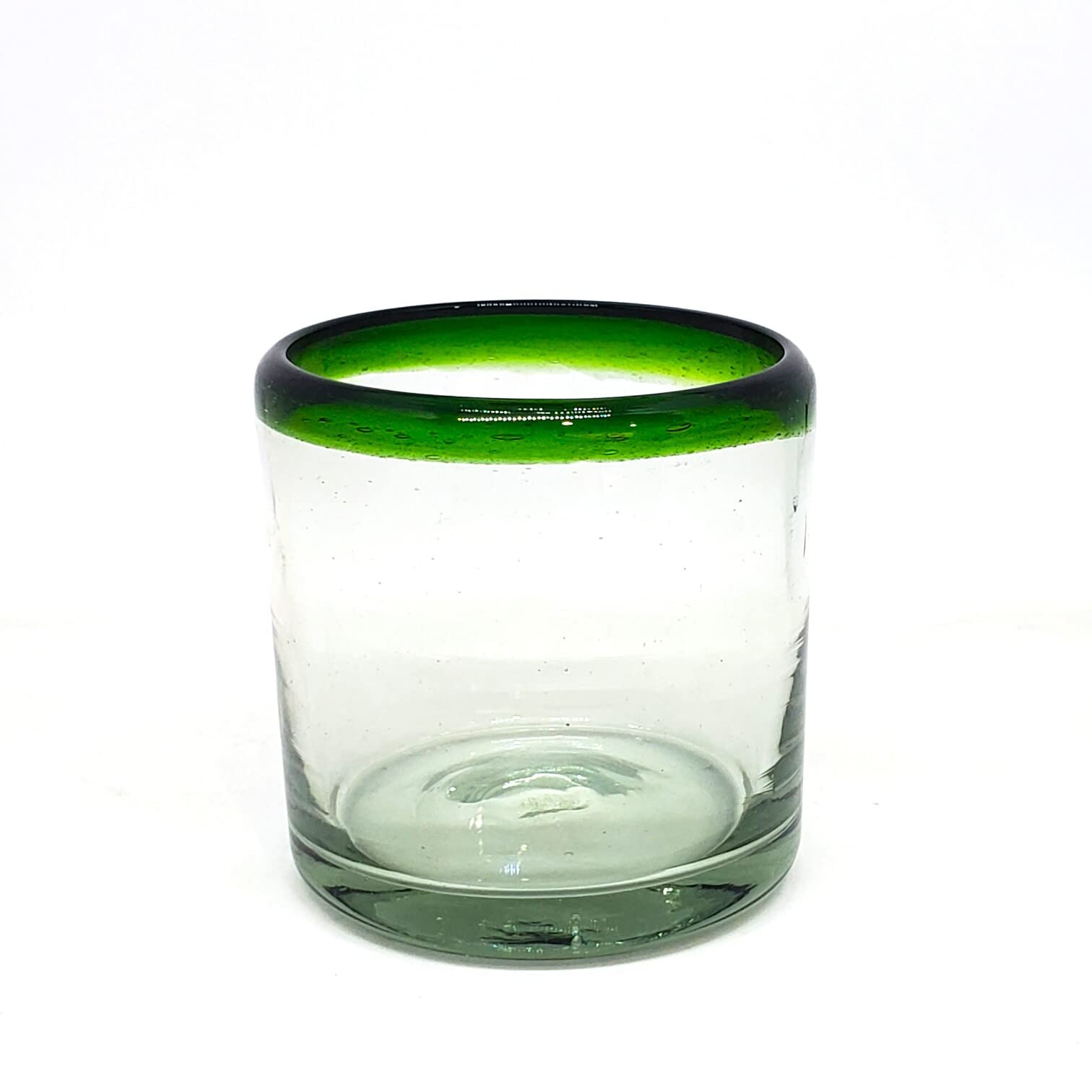 Emerald Green Rim 8 oz DOF Rock Glasses (set of 6), Recycled Glass, Lead-free, Toxin-Free (DOF Rocks)