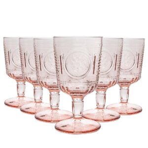 bormioli rocco romantic set of 6 stemware glasses, 10.75 oz. colored crystal glass, cotton candy pink, made in italy.