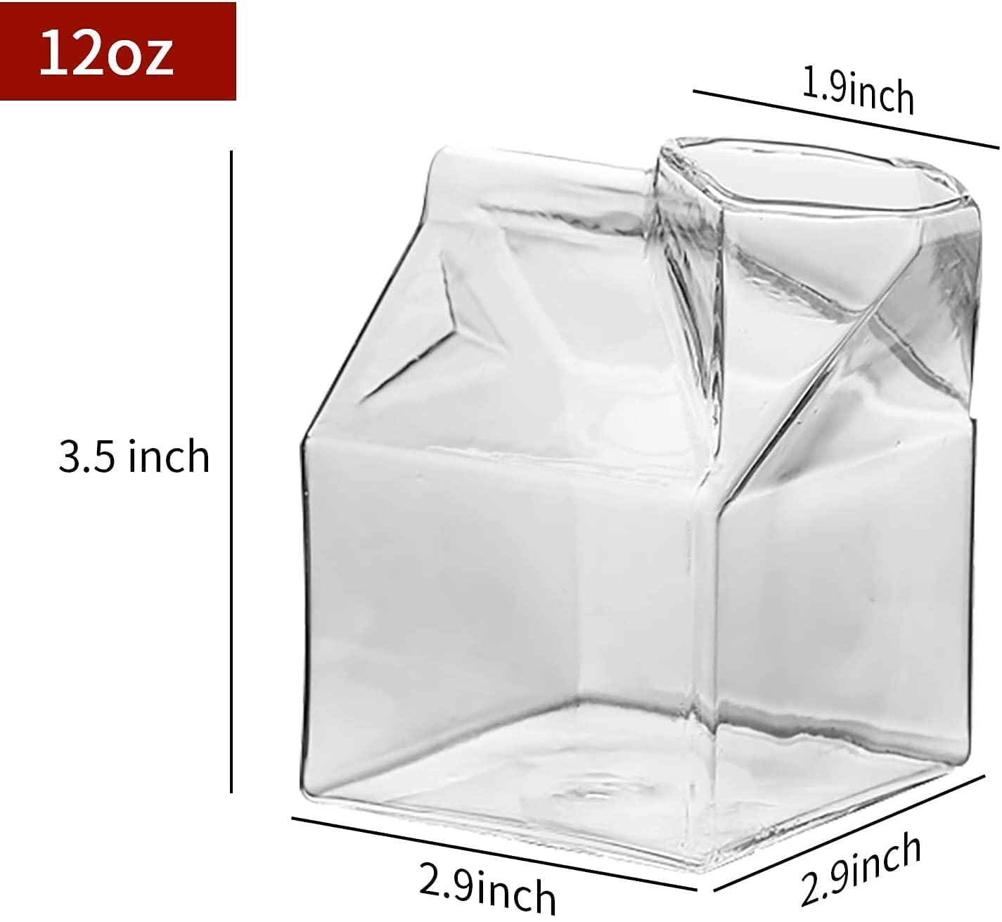 Cocktail Glasses 12oz/360ml Set of 2 Glass Milk Carton Box Creamers Lead-Free Martini Glass Mixing Cups Mini House-shaped Square Container Pitcher for Cocktails Milk Coffee Juice Whiskey Gift