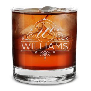 personalized monogram engraved bourbon whiskey rocks glass 11 oz, custom drinking gift with initial and name for him, her