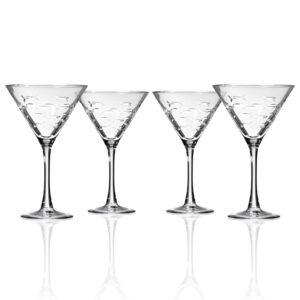 rolf glass school of fish martini glass | stemmed 7.5 oz. martini glasses | lead-free glass | diamond-wheel engraved cocktail glasses | made in the usa (set of 4)