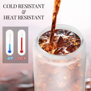 Remerry 8 Pack 16 oz Sublimation Blank Glass Cup with Bamboo Lids and Glass Straws, Heat Transfer Frosted Beer Can Tumbler Mug Cup for Soda Cocktail Juice Coffee Drinks