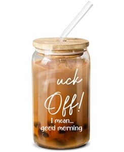 neweleven glass cups with bamboo lids and straws for coffee, boha tea, smoothie, cocktail - iced coffee cup, smoothie cup, reusable boba cup - 16 oz coffee glass…