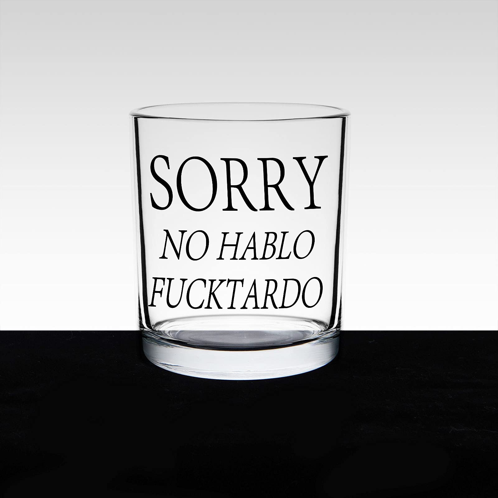 Sorry No Hablo Fu-ktardo Whiskey Glass, Old Fashioned Glass 10 Oz, Novelty Scotch Glass Gift Idea on Father’s Day Birthday Valentines Christmas for Friend Dad Husband Boyfriend Coworker Brother