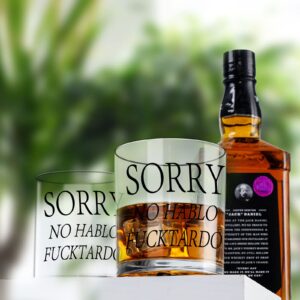 Sorry No Hablo Fu-ktardo Whiskey Glass, Old Fashioned Glass 10 Oz, Novelty Scotch Glass Gift Idea on Father’s Day Birthday Valentines Christmas for Friend Dad Husband Boyfriend Coworker Brother