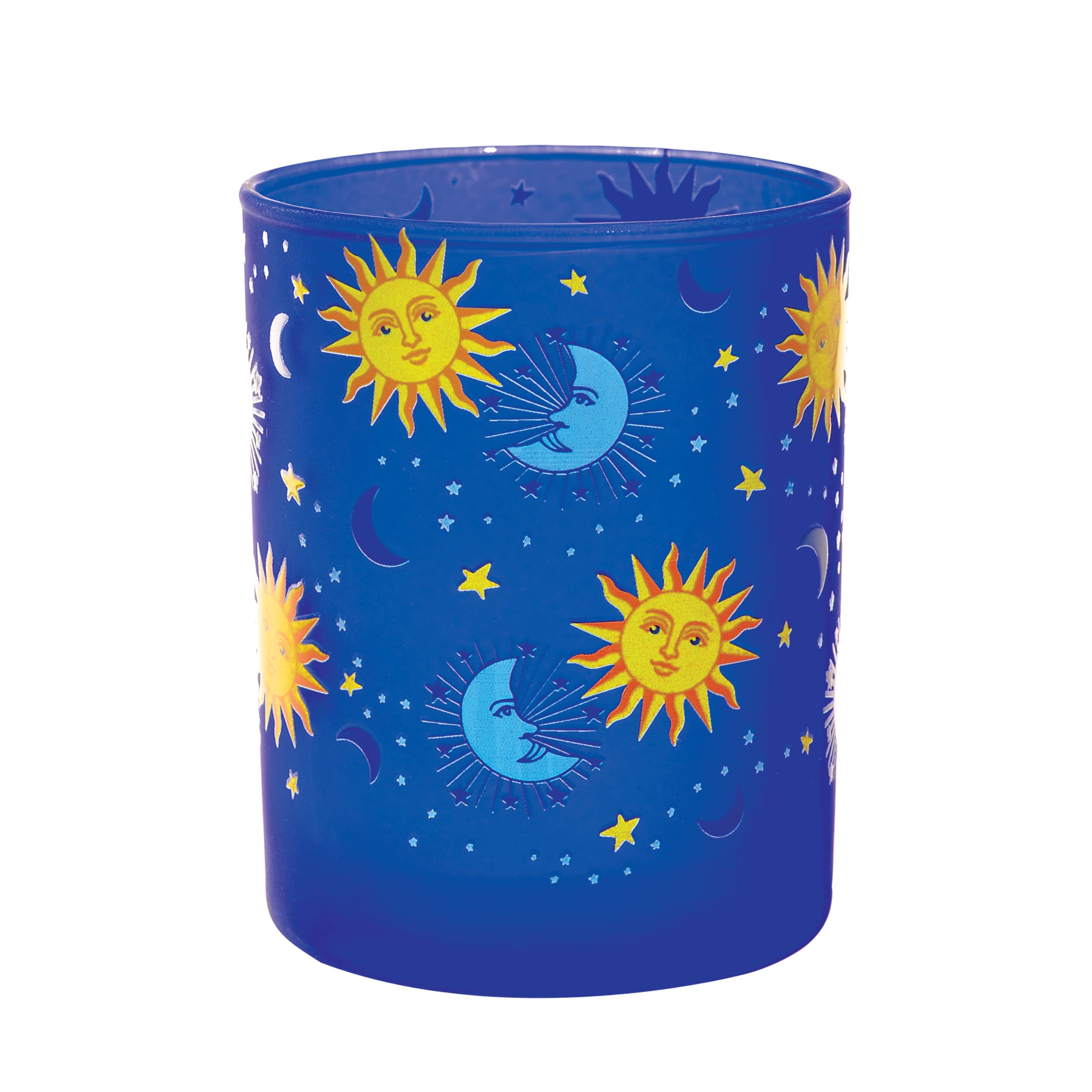 Culver Celestial Frosted Double Old Fashioned Tumbler Glasses, 13.5-Ounce, Gift Boxed Set of 2 (Celestial Sun Moon Stars Blue Frosted)