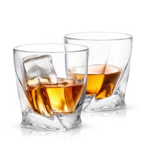 joyjolt atlas crystal whiskey glasses, old fashioned whiskey glass 10.8 ounce, ultra clear crystal scotch glass for bourbon and liquor set of 2 crystal glassware