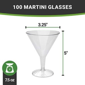 Restaurantware 7.5 Ounce Plastic Martini Glasses 100 Round Disposable Martini Glasses - Shipped Unassembled Premium Clear Plastic Plastic Cocktail Glasses For Weddings Or Events