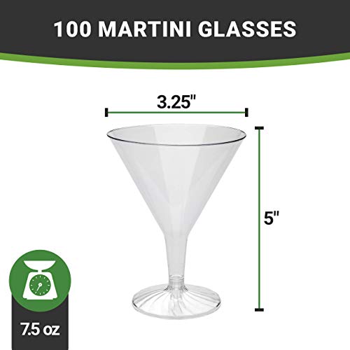 Restaurantware 7.5 Ounce Plastic Martini Glasses 100 Round Disposable Martini Glasses - Shipped Unassembled Premium Clear Plastic Plastic Cocktail Glasses For Weddings Or Events