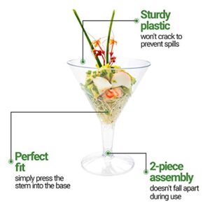 Restaurantware 7.5 Ounce Plastic Martini Glasses 100 Round Disposable Martini Glasses - Shipped Unassembled Premium Clear Plastic Plastic Cocktail Glasses For Weddings Or Events