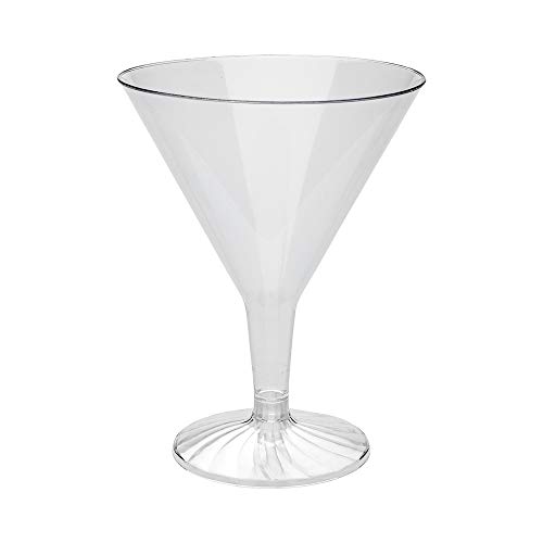 Restaurantware 7.5 Ounce Plastic Martini Glasses 100 Round Disposable Martini Glasses - Shipped Unassembled Premium Clear Plastic Plastic Cocktail Glasses For Weddings Or Events