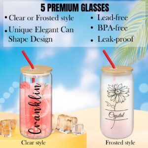 Personalized Glass Cups with Bamboo Lids and Straws Custom Name Photo Sublimation Drinking Glass Can Tumbler 16oz Customized Ice Coffee Cup Gift for Birthday Wedding Graduation Anniversary Party