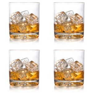 d'eco unbreakable whiskey glasses (set of 4, 12oz ea) - reusable shatterproof bourbon, scotch & old fashioned glasses - perfect indoor outdoor drinking cups for parties - holiday christmas gift idea