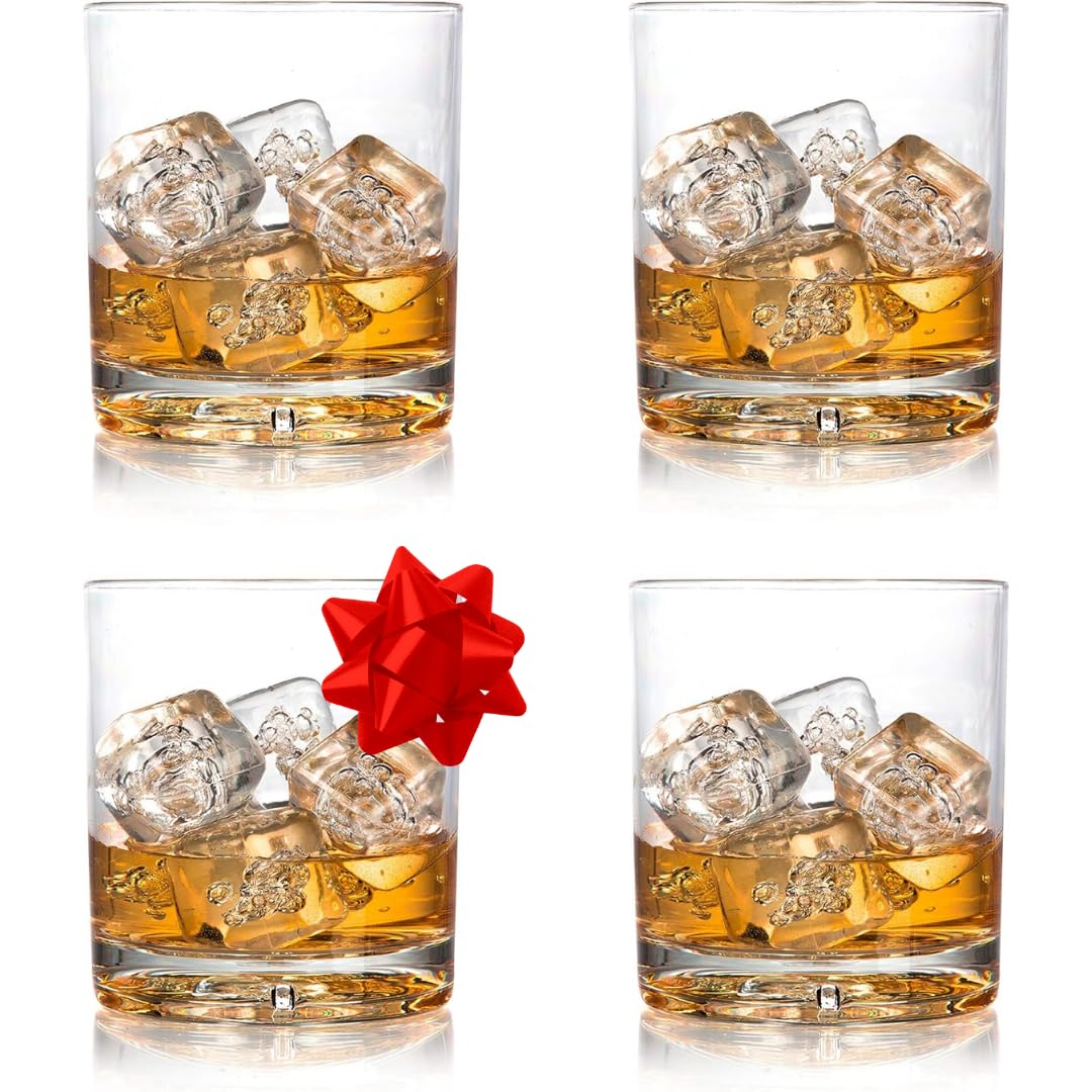 D'Eco Unbreakable Whiskey Glasses (Set of 4, 12oz ea) - Reusable Shatterproof Bourbon, Scotch & Old Fashioned Glasses - Perfect Indoor Outdoor Drinking Cups for Parties - Holiday Christmas Gift Idea