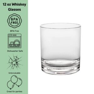 D'Eco Unbreakable Whiskey Glasses (Set of 4, 12oz ea) - Reusable Shatterproof Bourbon, Scotch & Old Fashioned Glasses - Perfect Indoor Outdoor Drinking Cups for Parties - Holiday Christmas Gift Idea