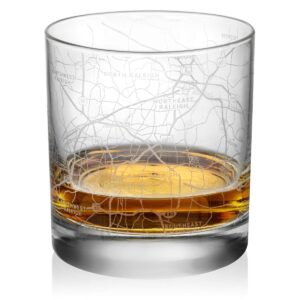 rocks whiskey old fashioned 11oz glass urban city map raleigh north carolina
