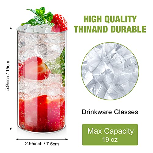 Hoolerry 8 Pack 19 oz Highball Drinking Glasses Thin Highball Glasses Clear Glass Mugs Cocktail Glasses Round Water Glasses Elegant Bar Glassware Glass Drink Tumblers for Coffee Juice Beer Milk