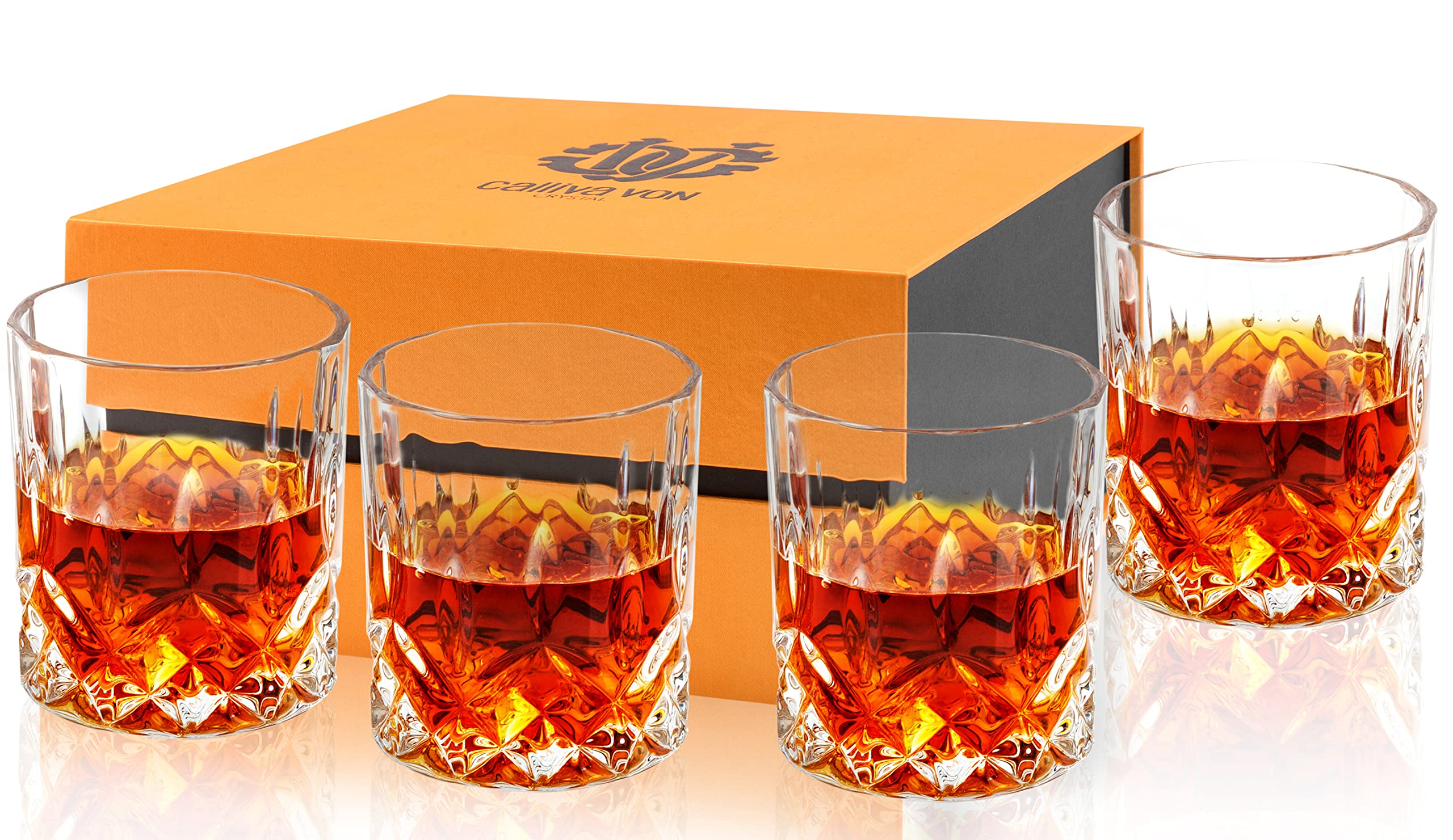 calliva von Old Fashioned Whiskey Glasses Set of 6, Heavy Crystal Rocks Glass In Gifts Box. Large 10oz Lowball Bar Tumbler for Bourbon Scotch Whisky Cocktail Drinking