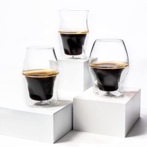 avensi coffee enhancing glassware cups - complete set: 3 glasses (vida, senti, alto), with felt coasters, polishing cloth and brew guide