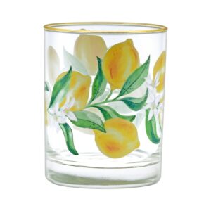 Culver 22k Gold Rim Watercolor Lemons DOF Double Old-Fashioned Glasses, 13.5-Ounce, Gift Boxed Set of 2