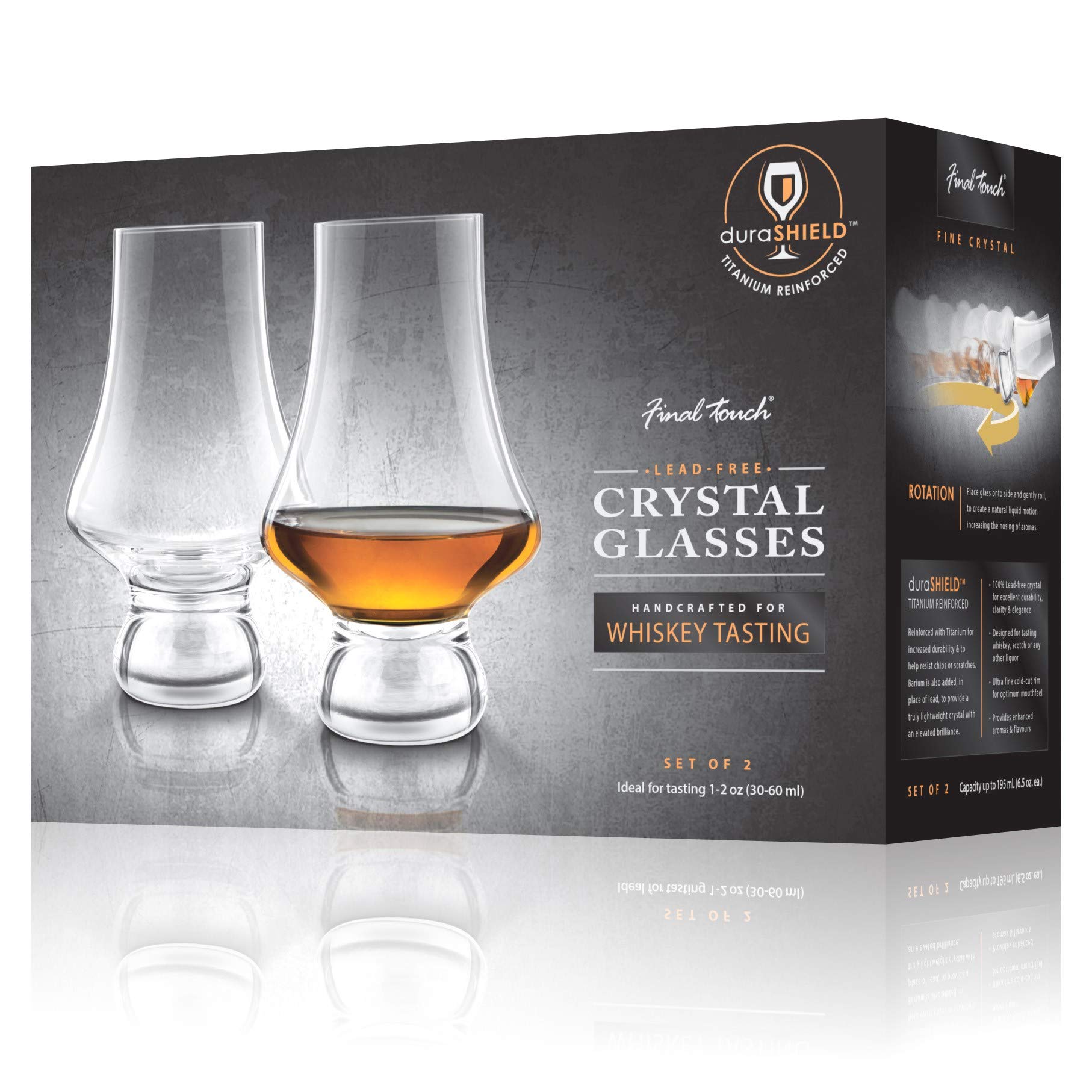 Final Touch Whiskey Tasting Glasses - Set of 2 Lead-Free Crystal Glasses - DuraShield Titanium Reinforced – Handcrafted (LFG4122)