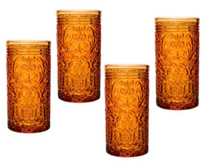 godinger jax highball beverage glass cup orange spice – set of 4