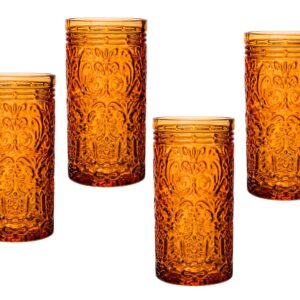 Godinger Jax Highball Beverage Glass Cup Orange Spice – Set of 4