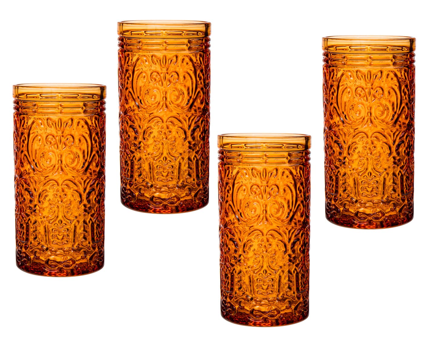 Godinger Jax Highball Beverage Glass Cup Orange Spice – Set of 4