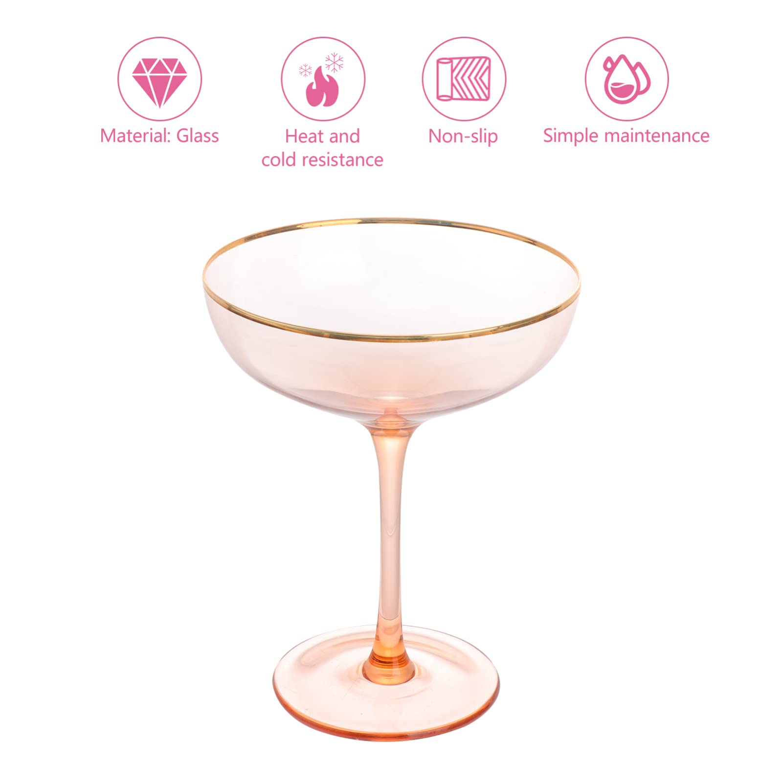 BESTOYARD 11 Oz Glass Margarita Glasses Hard Clear Glass Cocktail Cups Crystal Highball Glasses Coupe Frozen 320 ML Drink Cups Lead-Free Bar Glass Drinking Cups Pink