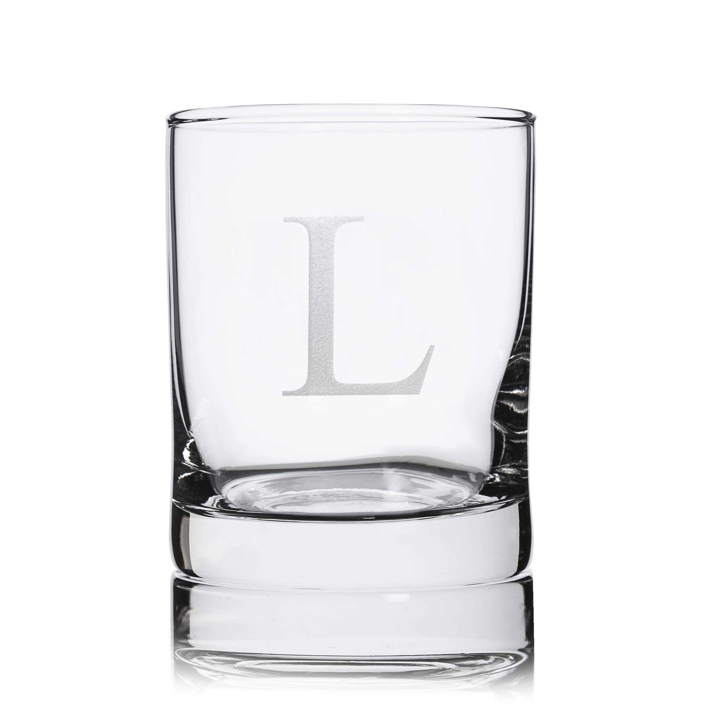 Morning Fog Studios Personalized Scotch Whiskey Glasses Set of 2, Old Fashioned Barware Glassware with Sandblasted Monograms, 12.5 oz Capacity Each (L)