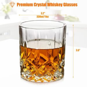 HOHY Whiskey Glasses Set of 4, Old Fashioned Glasses, Bourbon Glasses, 11 oz Thick Bottom Old Fashioned Whiskey Glasses for Men, Premium Whiskey Gifts for Bourbon, Scotch, Cocktail.