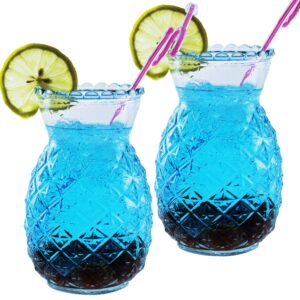 2pcs pineapple glasses, prefdo 20 ounce/570ml fun cocktail jars tiki cups for bar, party