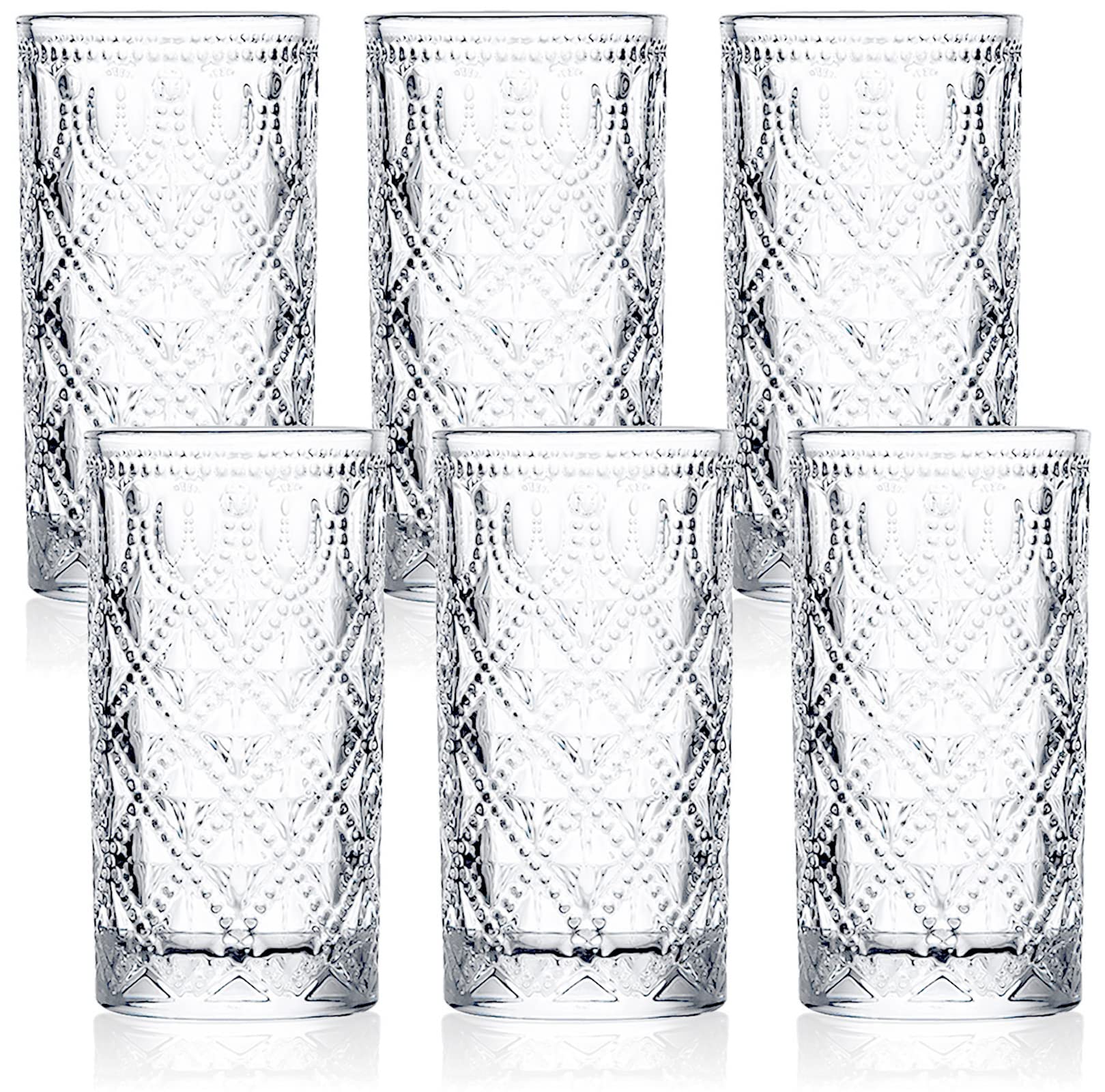 Yesland 6 Pack Drinking Glasses - 12 Oz Vintage Water Glasses Hobnail Glasses Drinking Set Clear Romantic Glassware for Juice, Cocktail, Whiskey, Beverages, Beer