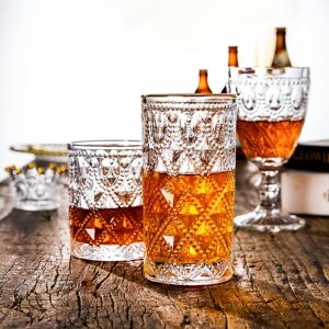 Yesland 6 Pack Drinking Glasses - 12 Oz Vintage Water Glasses Hobnail Glasses Drinking Set Clear Romantic Glassware for Juice, Cocktail, Whiskey, Beverages, Beer