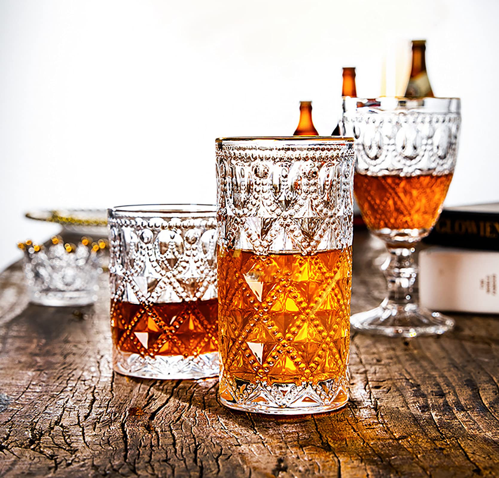 Yesland 6 Pack Drinking Glasses - 12 Oz Vintage Water Glasses Hobnail Glasses Drinking Set Clear Romantic Glassware for Juice, Cocktail, Whiskey, Beverages, Beer