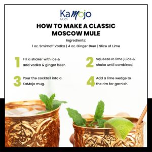 Kamojo Moscow Mule Cups Set of 4 - Premium Moscow Mule Copper Mugs with Unique Embossed Design & Anti-Tarnish, Food-Grade Coating - Copper Cups Gift Set with 4 Copper Straws & Recipe E-Book, 16 oz