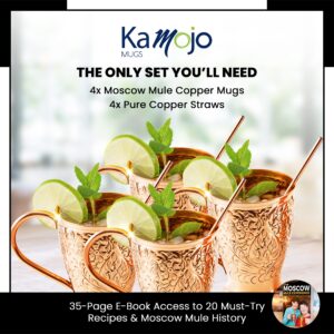 Kamojo Moscow Mule Cups Set of 4 - Premium Moscow Mule Copper Mugs with Unique Embossed Design & Anti-Tarnish, Food-Grade Coating - Copper Cups Gift Set with 4 Copper Straws & Recipe E-Book, 16 oz