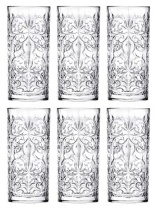 barski highball - glass - set of 6 - hiball glasses - glass crystal - beautiful tattoo design - drinking tumblers - for water, juice, wine, beer and cocktails - 13 oz made in europe
