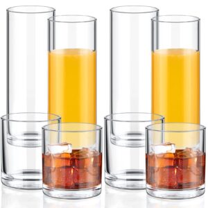 rtteri 8 pcs 9.8 oz drinking glasses set, 4 clear whiskey glasses and 4 highball glasses, old fashioned cocktail glasses bourbon rocks glass cups tall crystal glass for bar glassware water wine juice