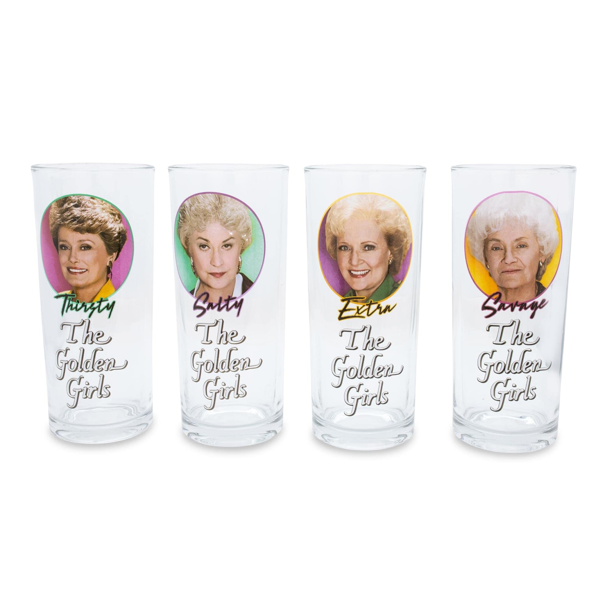 Silver Buffalo The Golden Girls Frames Logo 10-Ounce Tumbler Glasses | Set of 4