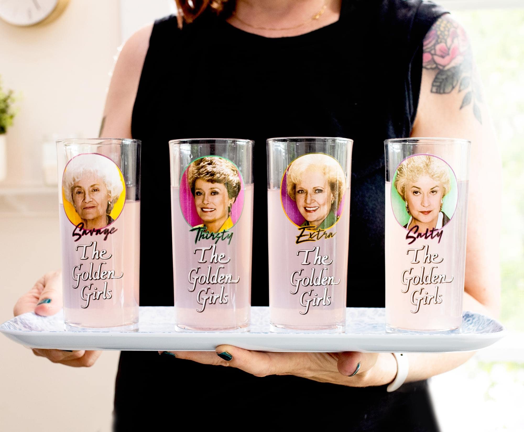 Silver Buffalo The Golden Girls Frames Logo 10-Ounce Tumbler Glasses | Set of 4