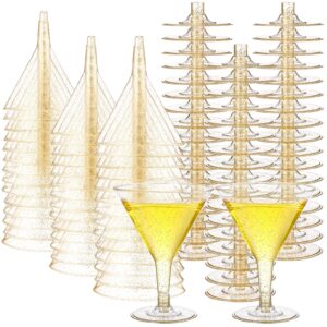 willbond 60 pieces gold glitter plastic martini glasses set 6.5 oz disposable cocktail glasses stemmed plastic margarita glasses for wedding party wine champagne coupe appetizer dessert mousse supply